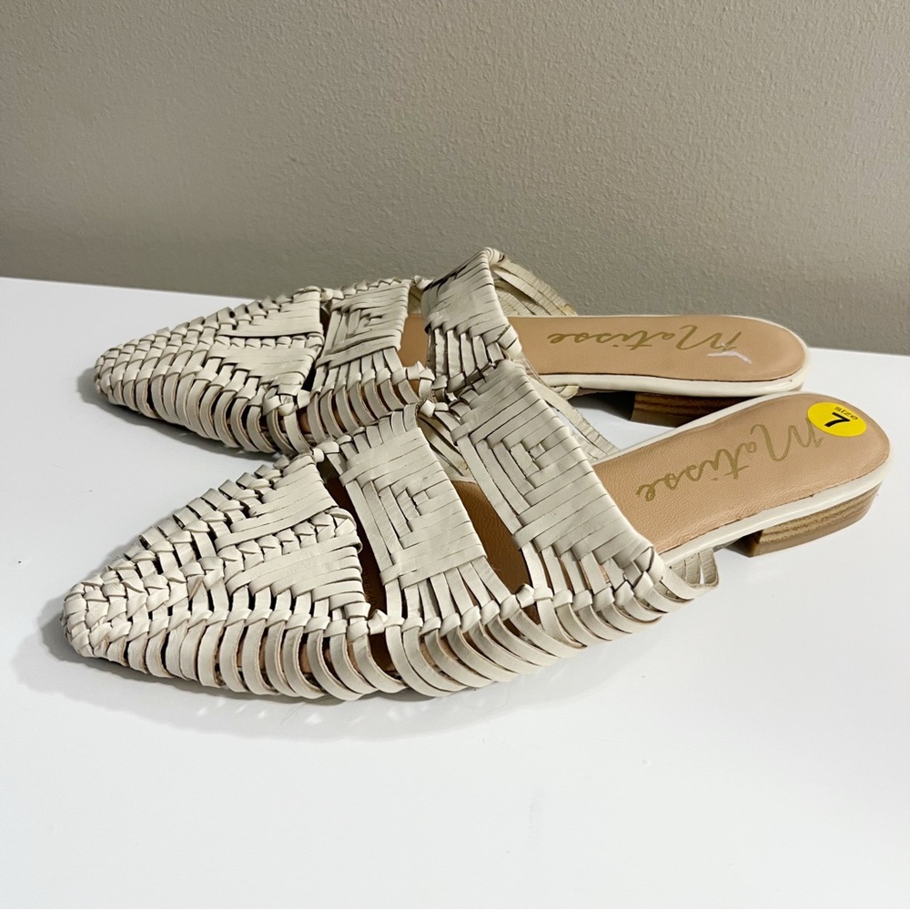 Matisse East End Woven Mules Cream Size 7 Leather Pointed Toe Slip On